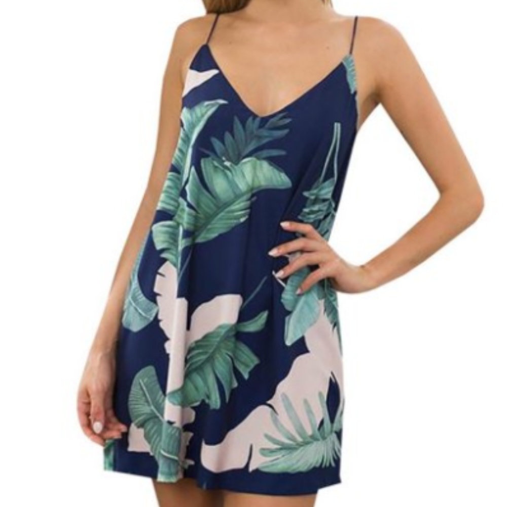 Blue Summer Print V-neck Dress